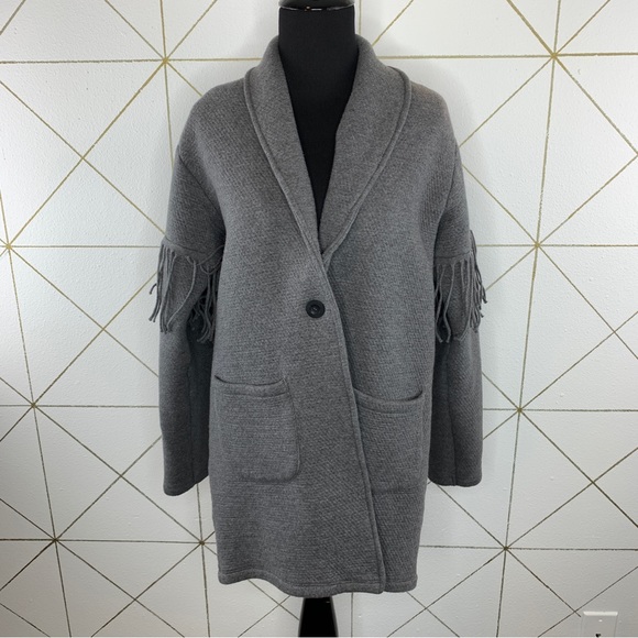 Petitbo Fringed Collared Long Sleeve Button Front Jacket Size Medium